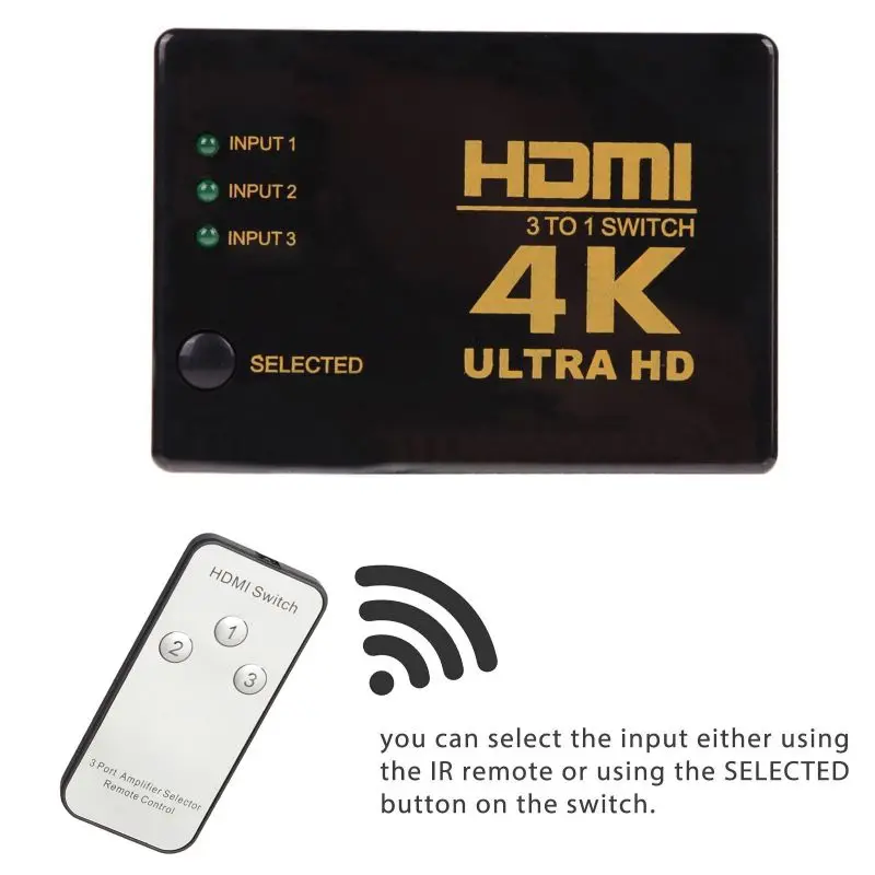 3 в 1 переключатель селектора Ultra HD 4K x 2K HDMI сплиттер коробка порта 3D 1080p ИК пульт для