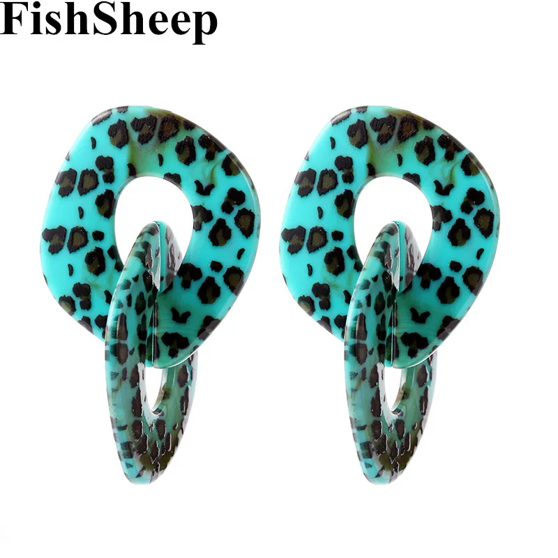 Женские акриловые серьги подвески FishSheep леопардовые сережки геометрической