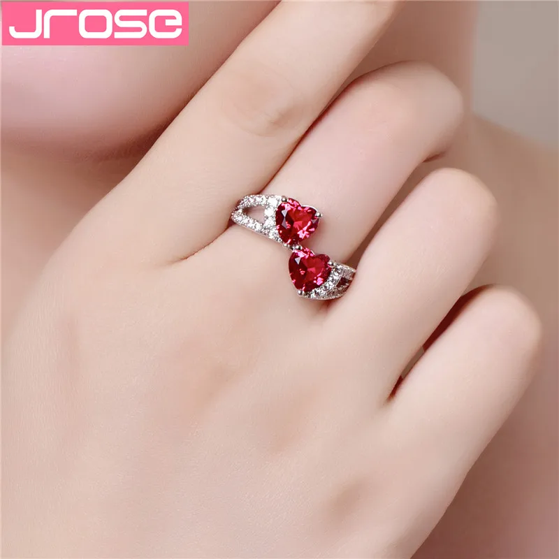 Женское кольцо с двойным сердцем JROSE обручальное из стерлингового серебра 925