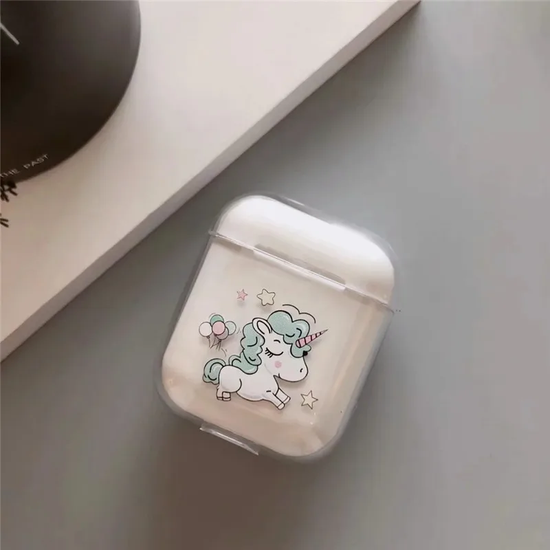 Прозрачный беспроводной чехол для наушников Airpods с милым мультяшным единорогом