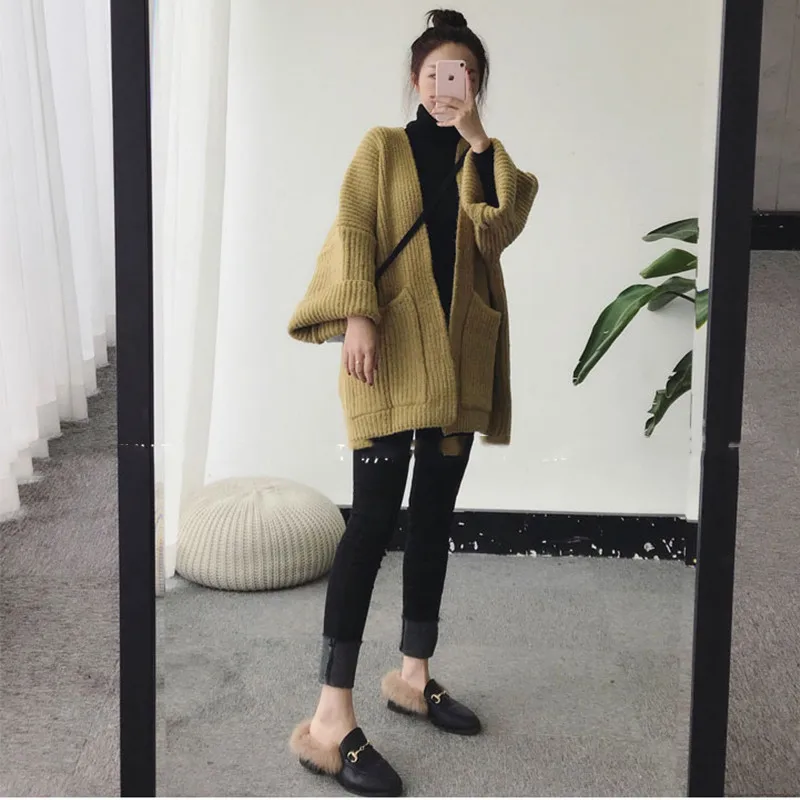 Осенне-зимний свитер пальто новые женские 2018 Свободные повседневные толстые