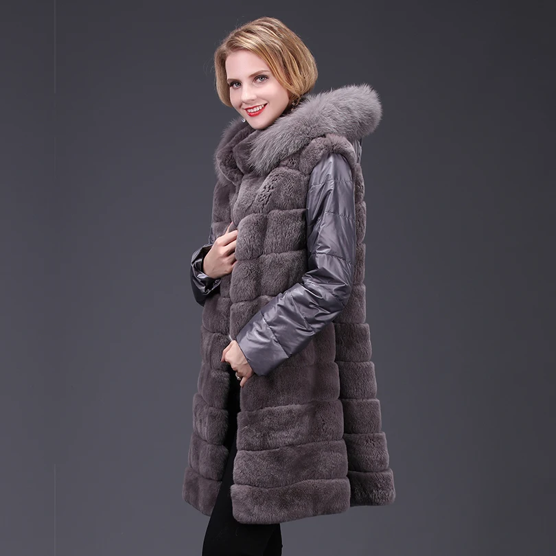 Новинка 2020 шуба из натурального меха кролика Рекс куртка со съемным рукавом и