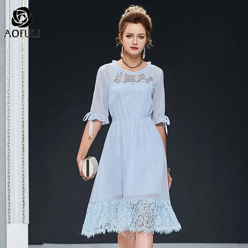 Женское платье средней длины S/M/L/2XL кружевное шифоновое с коротким рукавом