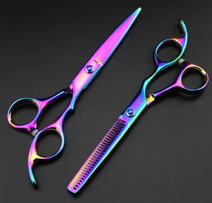 Профессиональные японские ножницы 440c 6,0 дюйма для стрижки фиолетового цвета филировка Парикмахерские ножницы для стрижки волос набор парикмахерских ножниц