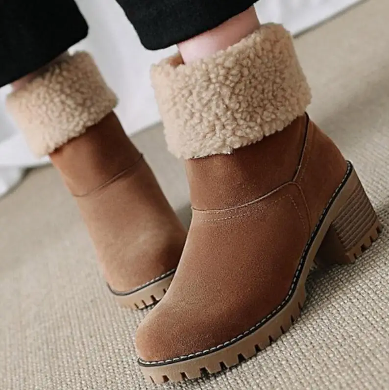 Sapato Feminino Women mid-calf Boots Winter Snow Warm Matin Shoes Woman Chunky High Heels Gladiator Chaussure Booties XZ181616 | Обувь