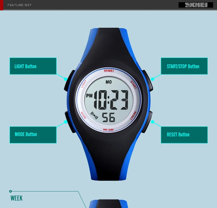 SKMEI Children LCD Electronic Digital Watch Sport Watches Stop Watch Luminous 5Bar Waterproof Kids Wristwatches For Boys Girls