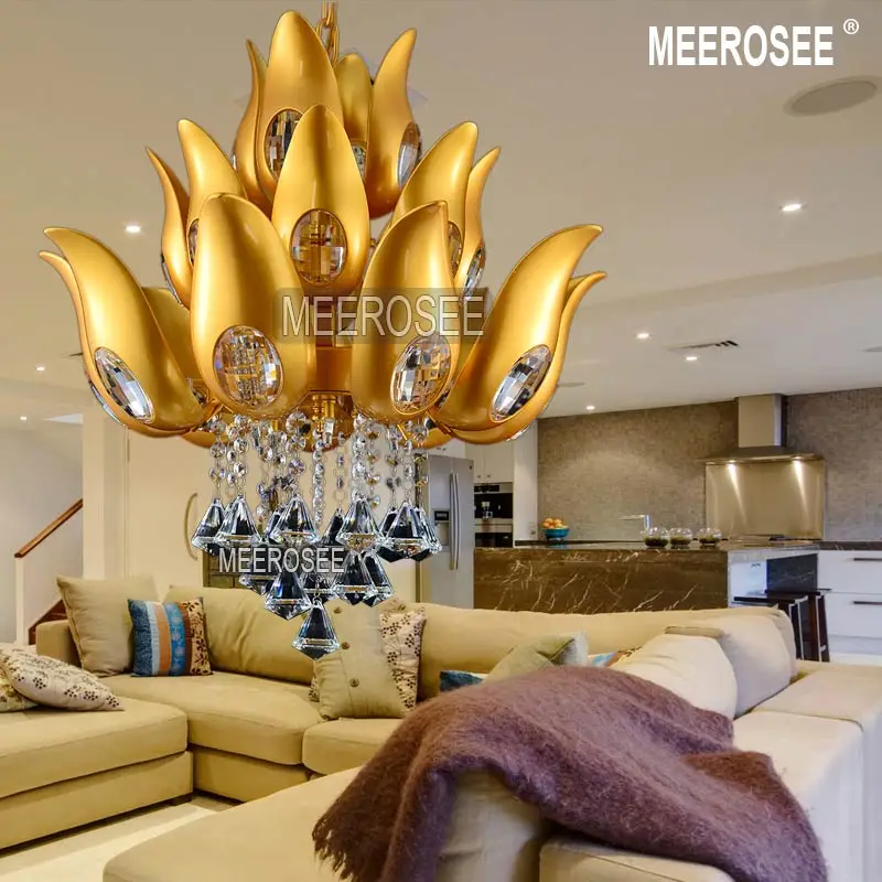 Флоральная дизайнерская золотая хрустальная люстра / лампа / светильник цвета Light для вестибюля фойе лестница MD15170 on.