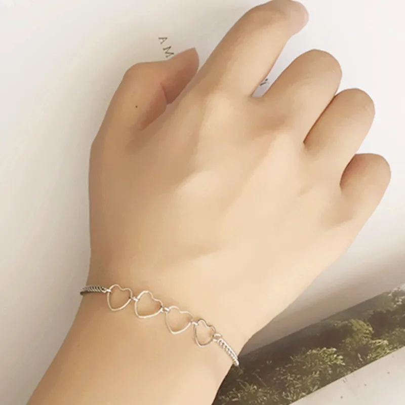 Индивидуальный простой и элегантный женский браслет с 4 сердечками