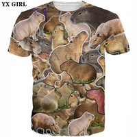 yx girl drop shipping 2018 summer new style fashion animal 3d t shirt capybara collage print mens womens casual t shirt