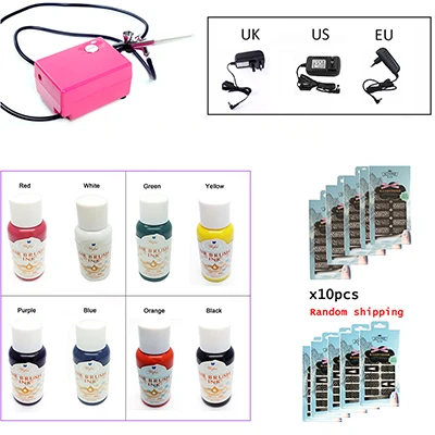 airbrush nail kit Мульти Стиль Аэрограф для дизайна ногтей комплект аэрограф краска для ногтей воздушная кисть компрессор 8 основных цветов пигменты для ногтей татуировки - Цвет: airbrush nail kit