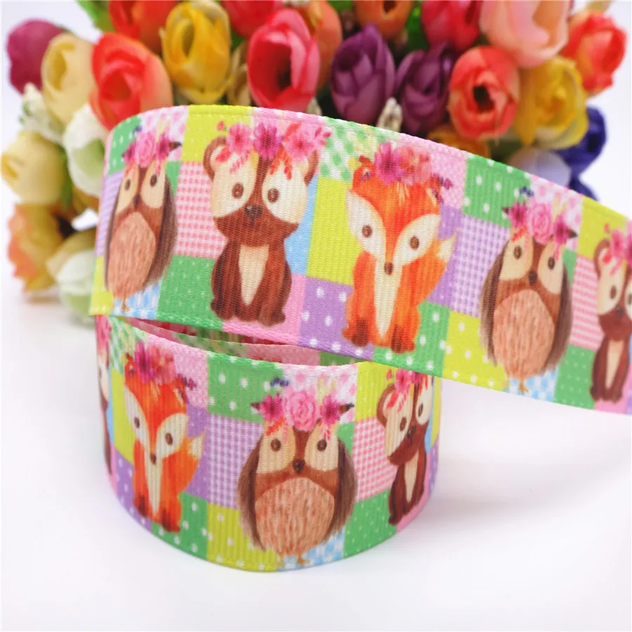 1 &quot25 мм 10 ярдов милые животные Печать Grosgrain лента для DIY hairbow материалы ручной