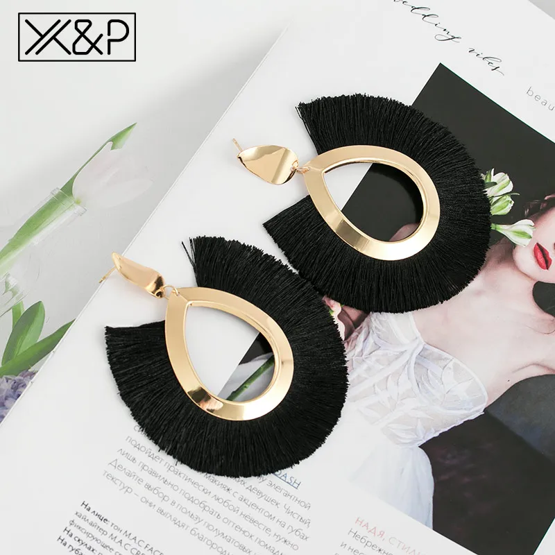 Black 1 X& P модные богемные серьги с большими кисточками для женщин трендовые массивные крупные висячие серьги с бахромой Za Pendientes ювелирные изделия - Окраска металла: Black 1