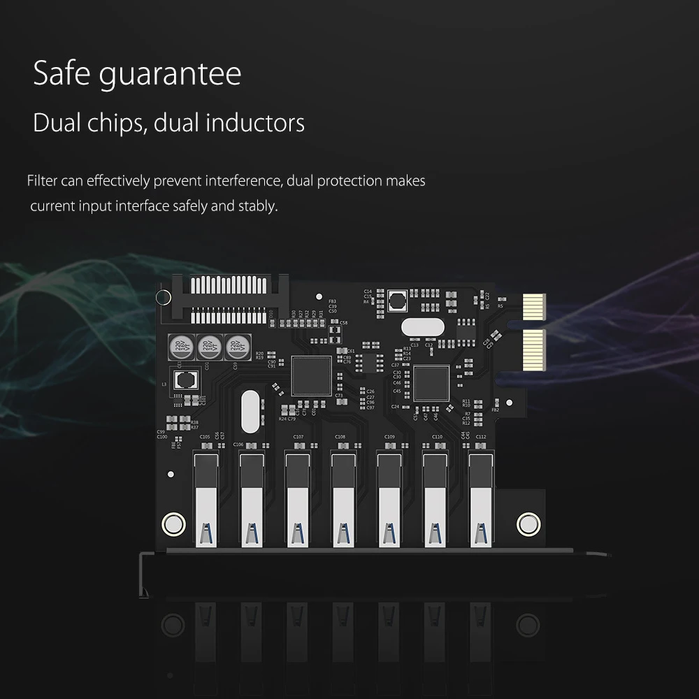ORICO PVU3-7U-V1, 7 портов, USB3.0, PCI-E, плата расширения с двумя чипами, карта-адаптер, экспресс-карта, USB 3,0, для Windows Vista, ПК, ноутбука