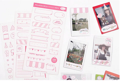 BLACK/PINK paper instax mini polaroid decorative sticker funny banner/message diary stickers | Дом и сад