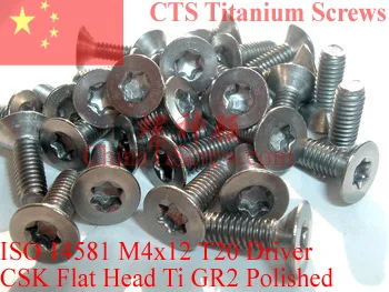 

Titanium screw M4x12 ISO 14581 Flat Head Torx T20 Driver Ti GR2 Polished 10 pcs