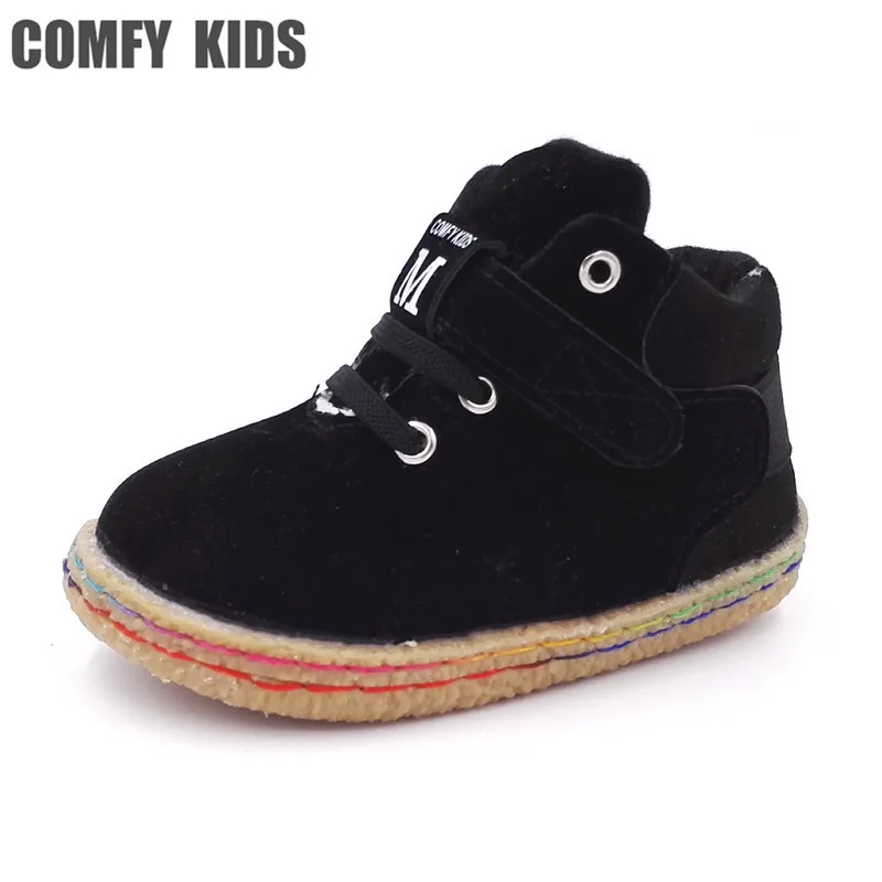 Удобные детские зимние теплые ботинки обувь для малышей модные плюшевые