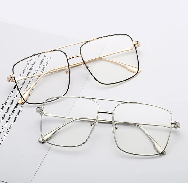 Optical Eye Glasses Frame Men Women Oversized Square Eyeglass Clear Lens Metal Frame Eyewear Accessories Prescription Glass