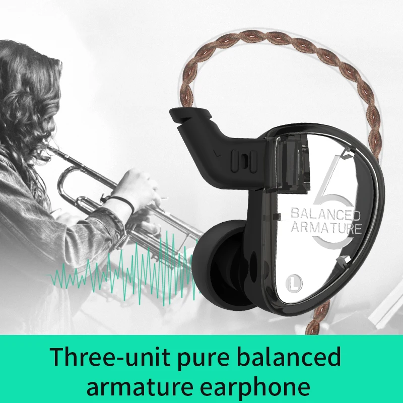 KZ AS06 наушники Сбалансированные арматура 3BA драйвер HIFI бас в ухо монитор Bluetooth