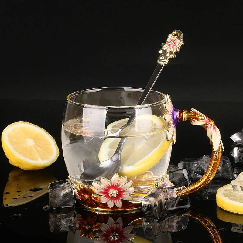 350 мл Роскошные хрустальные чайные кружки прозрачный цветок молочная чашка с