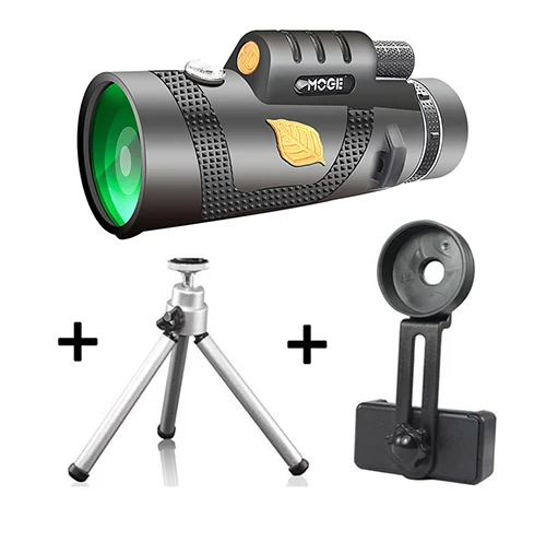 With phone holder MOGE Монокуляр 12x50 мощный бинокль высокое качество зум большой ручной телескоп Военный HD Профессиональный охотничий - Цвет: With phone holder