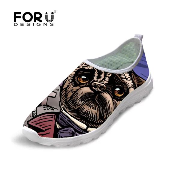 FORUDESIGNS/Цветная Женская сетчатая обувь для дома с принтом кота и собаки; сезон весна-лето; женские дышащие удобные лоферы; обувь на плоской подошве - Цвет: H7251AA