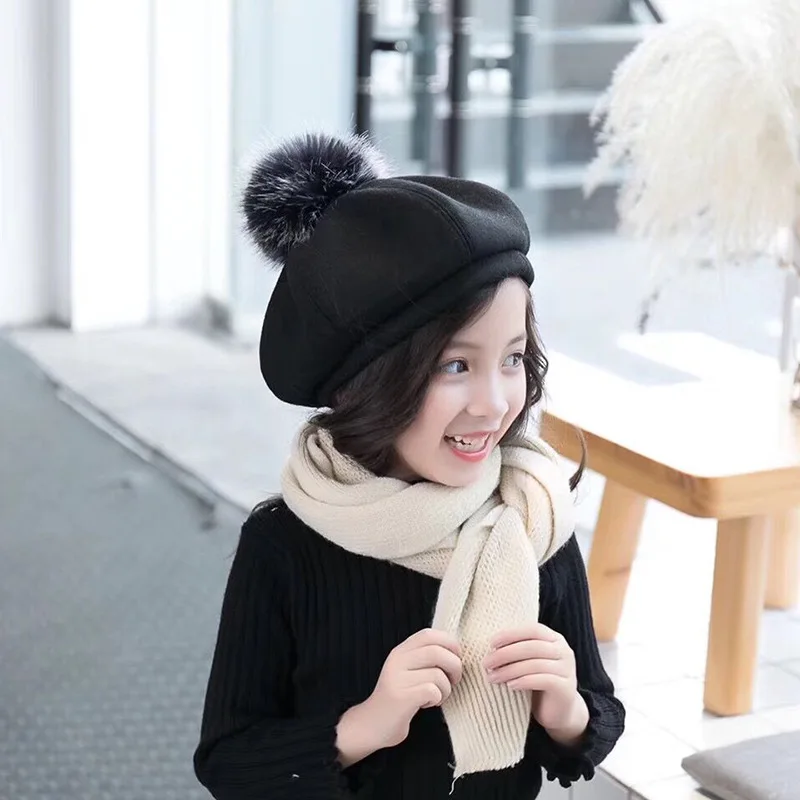 2018 New Pompom caps Girl Autumn Winter Knitted Newsboy Cap Casual Solid Color Octagonal Female Bonia Hats Gorras |