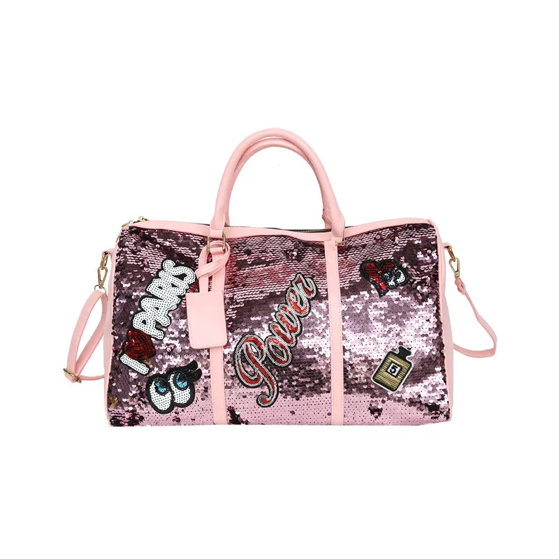 Pink Модная дорожная сумка с блестками, персонализированная сумка для путешествий на короткие расстояния, Большая вместительная сумка Quitte, сумки для женщин и мужчин, большие выходные - Цвет: Pink
