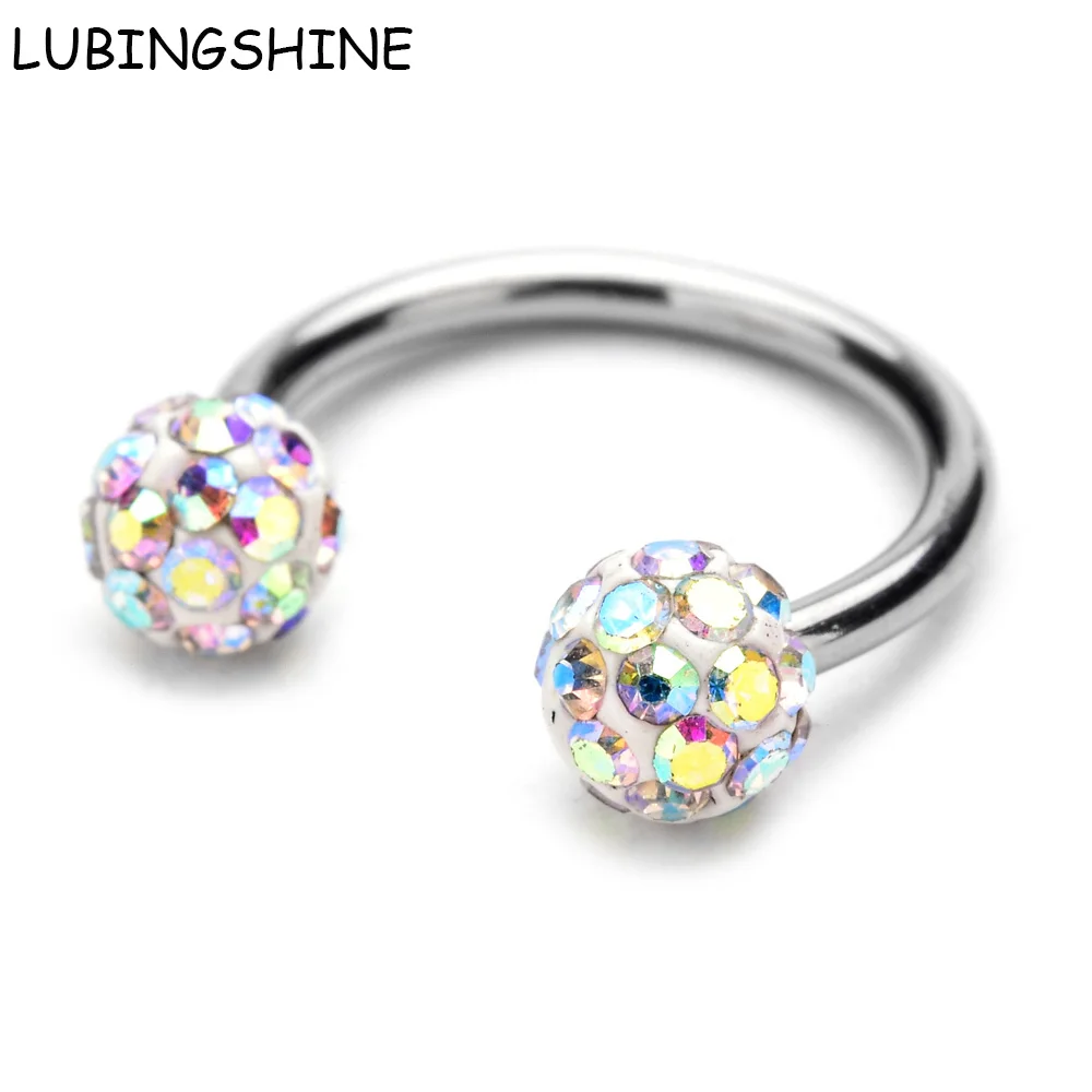

LUBINGSHINE Surgical Stainless Steel Nose Rings Double Crystal Ball Circular Barbell Piercing Lip Rings Horseshoe CBR Ring