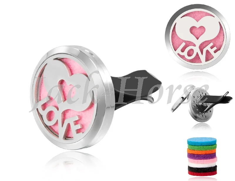 

2017 Love design 30mm essential oil car diffuser locket for aromatherapy with vent clip with 8 color free pads