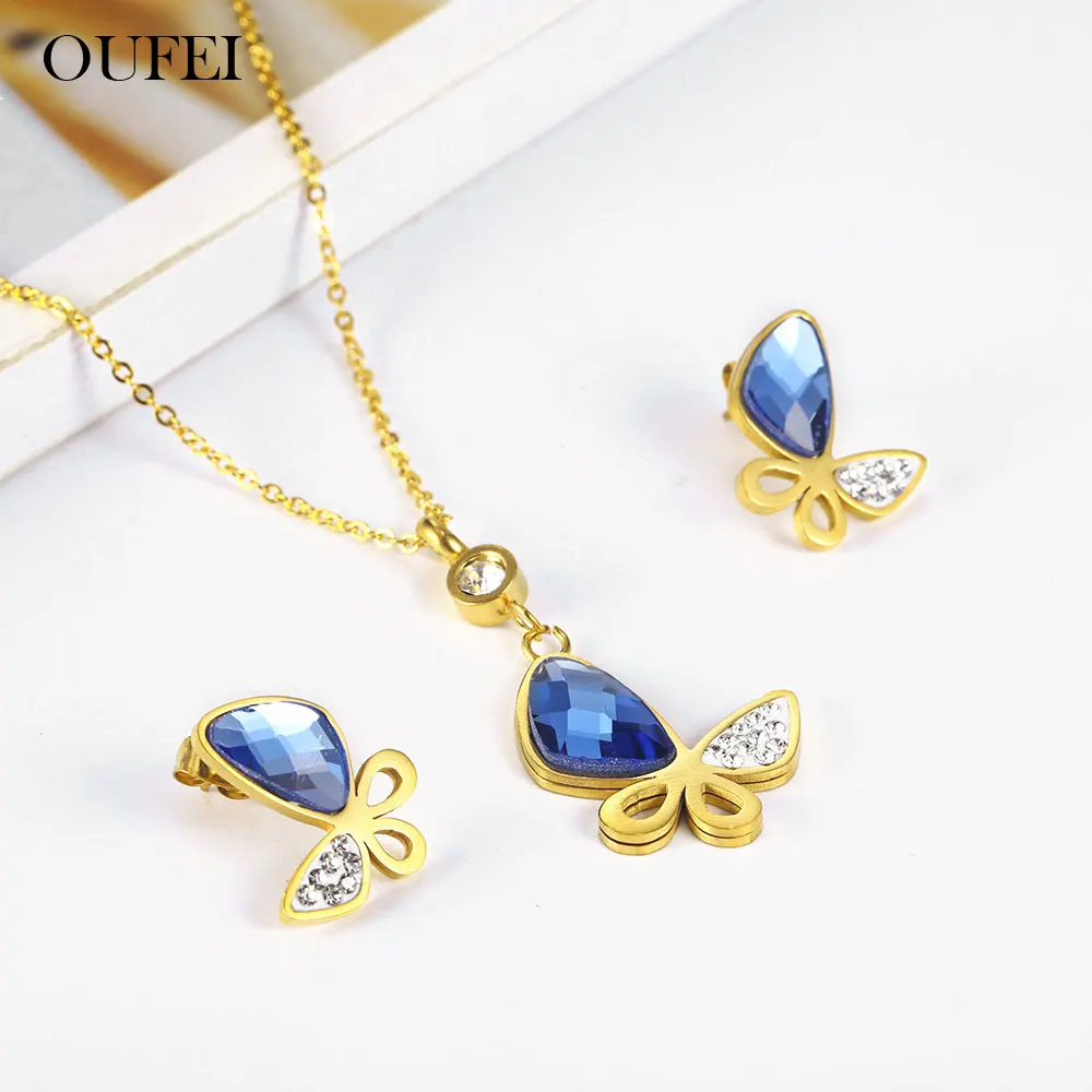 Женский комплект из колье и серёг OUFEI ювелирное изделие нержавеющей стали со