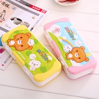 free shipping lackadaisical cartoon stationery pencil box child pencil case set 21210214mm with 2 triangle ruler protractor