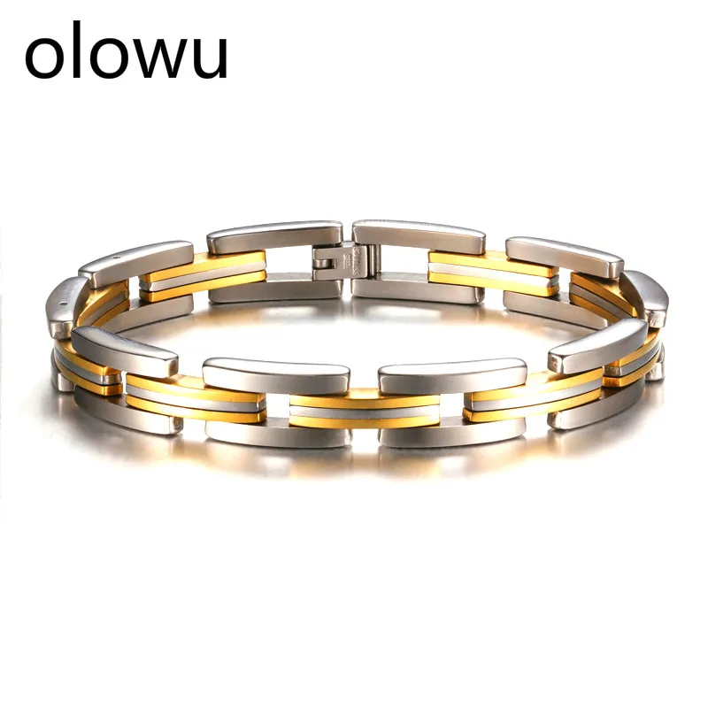 Olowu мужские браслеты и золотой черный цвет мужской Байкерский браслет из
