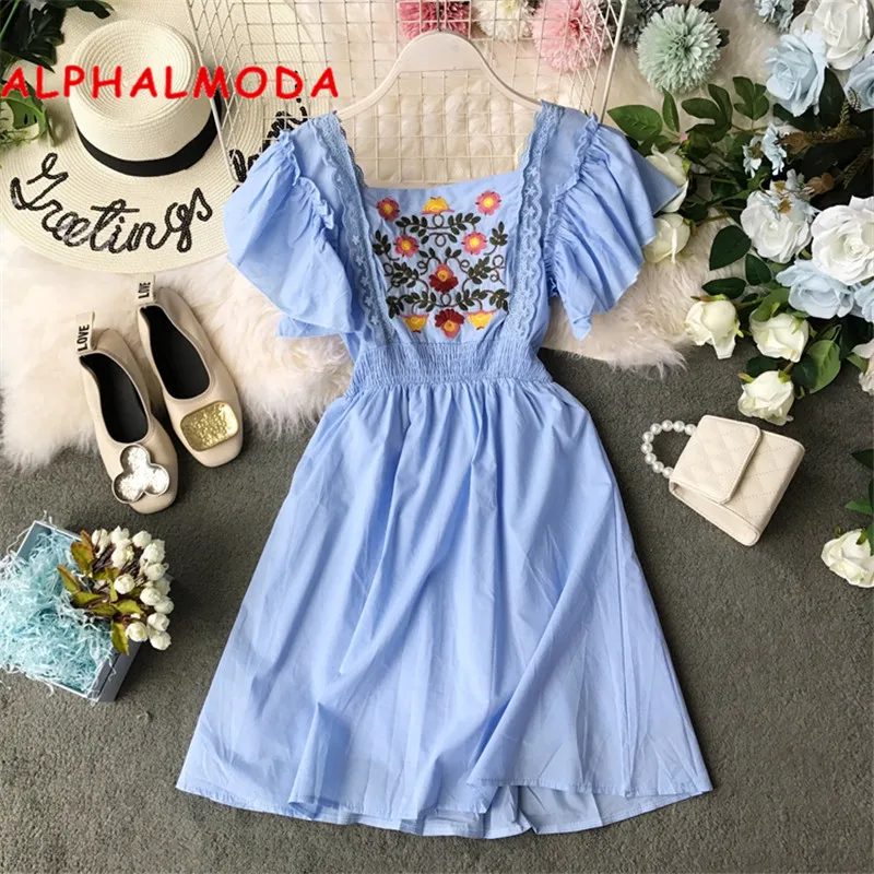 Женское платье с цветочной вышивкой ALPHALMODA повседневное обтягивающее
