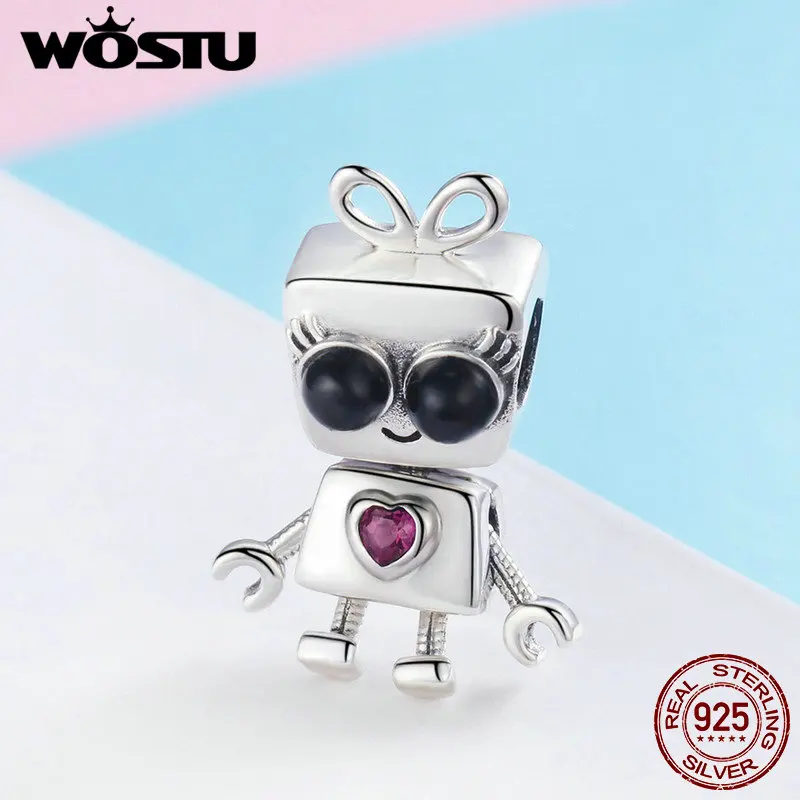 

WOSTU 2019 New Authentic 925 Sterling Silver Lovely Robot Girl Charms Bead Fit Bracelet Pendants DIY Fashion Jewelry Gift CQC885