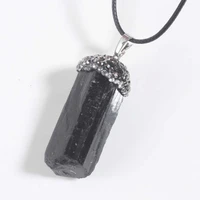 trendy beads popular silver plated irregular shape natural black tourmaline inlay rhinestone pendant fashion jewelry