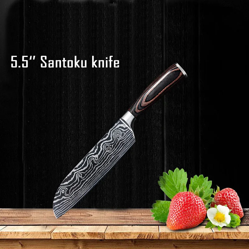 5.5 Santoku knife Набор кухонных ножей лезвия из нержавеющей стали Дамасские лазерные наборы шеф-ножей Santoku инструменты для приготовления пищи Кухонные - Цвет: 5.5 Santoku knife