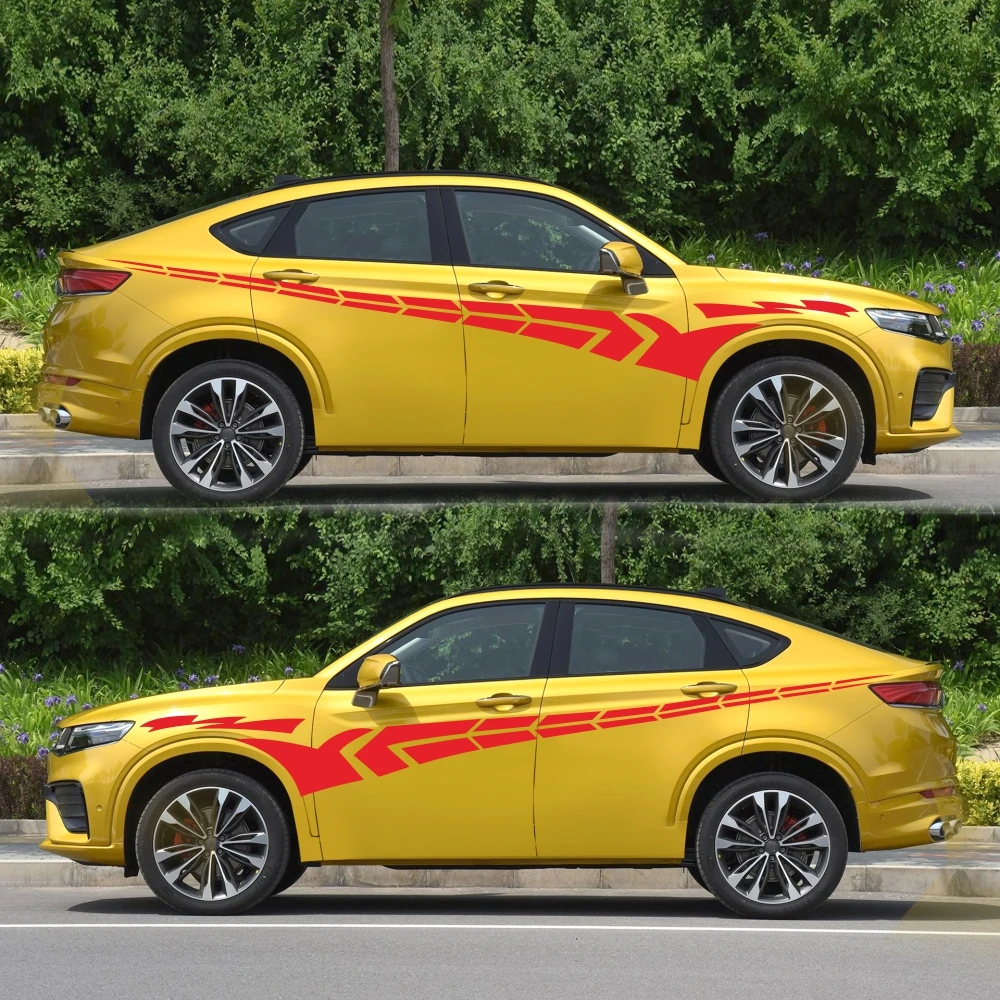 Красный 2шт D-366 решетки автомобиля Талия стикер для автомобиля гоночная Боковая дверь длинные полосатые наклейки Автомобильная виниловая наклейка на автомобиль Спорт - Название цвета: Красный