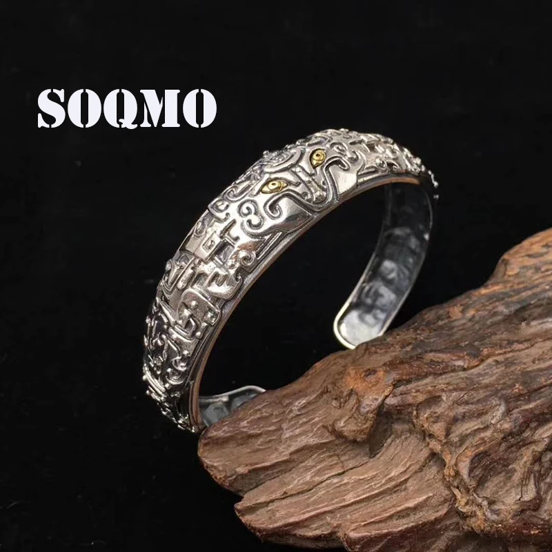 Мужской винтажный браслет SOQMO SQM155 из чистого искусственного серебра 100% пробы с