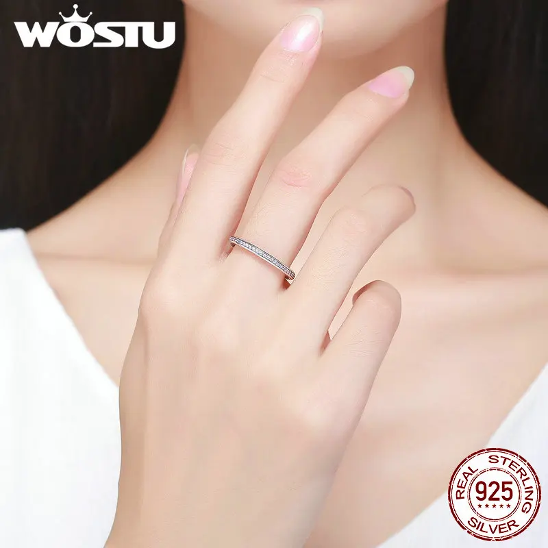 WOSTU Аутентичные стерлингового серебра 925 пробы розовые и белые эмалированные шикарные кольца для женщин модные свадебные украшения Прекрасный подарок DXR110