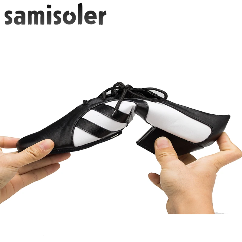 Samisoler Black White Men's Black leather ballroom dance shoes Flats Modern dance shoes Tango Party Wedding Square dance shoes