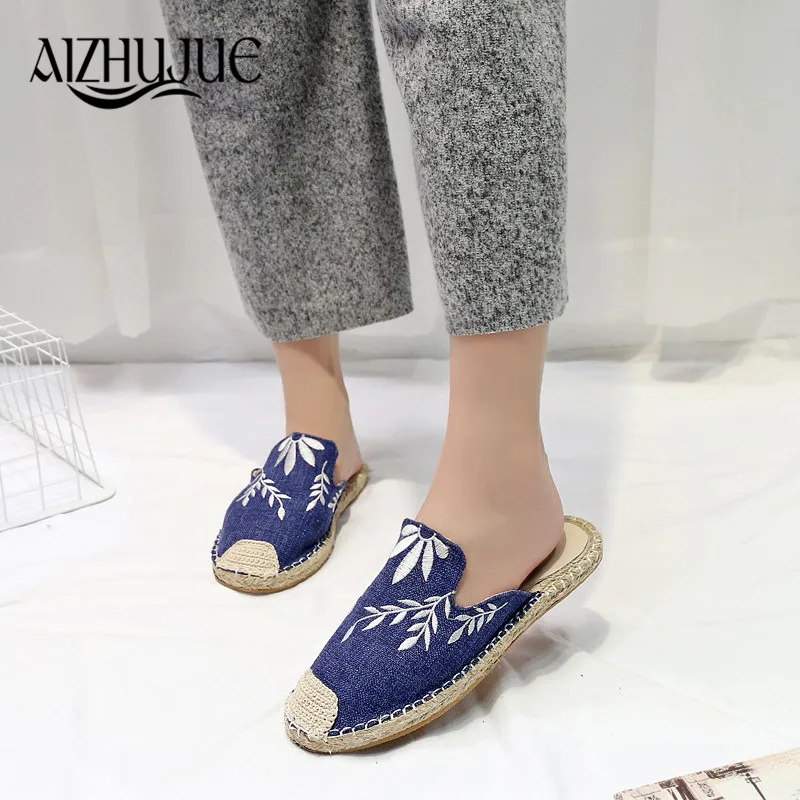 AIZHUJUE Women's Slippers 2018 Embroidery Straw Mules Shoes Women Summer Casual Beach Comfortable Ladies Footwear | Обувь