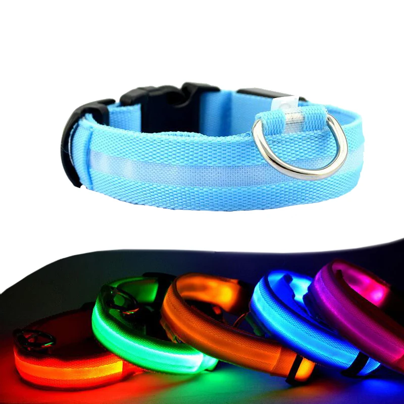 Night Safety LED Dogs Collar,Nylon Lights Flashing Glow In Dark Electric Pet Coolars,7Colors Pet Supplies Dog Cat Leash