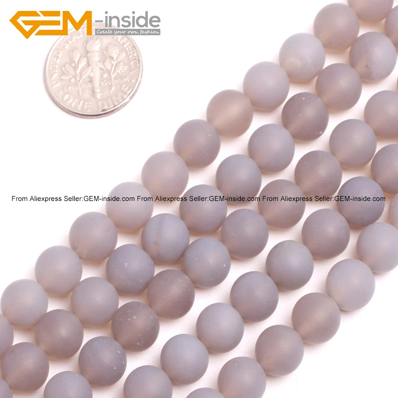 Gem-inside 6-10mm Natural Stone Beads Frost Matte Gray Agates For Jewelry Making 15inch DIY Jewellery | Украшения и аксессуары
