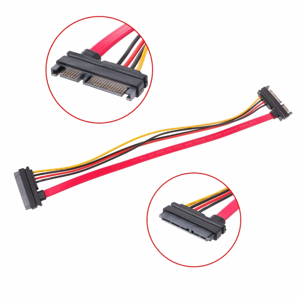 1 шт. 30 см 22 pin (15 + 7) штекер на Женский SATA серийный ATA кабель питания данных