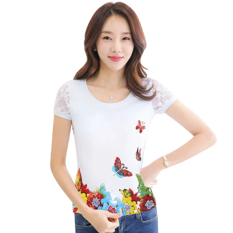 5 Camisetas Mujer летняя Стразы футболка Для женщин кружева короткий рукав леди, поставленные зоводами непосредственно Для женщин s футболка Женские ромбовидные Топы - Цвет: 5