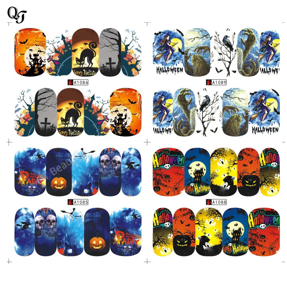 Кварты Красота Хэллоуин дизайн ногтей Наклейки переноса воды Стикеры Дизайн
