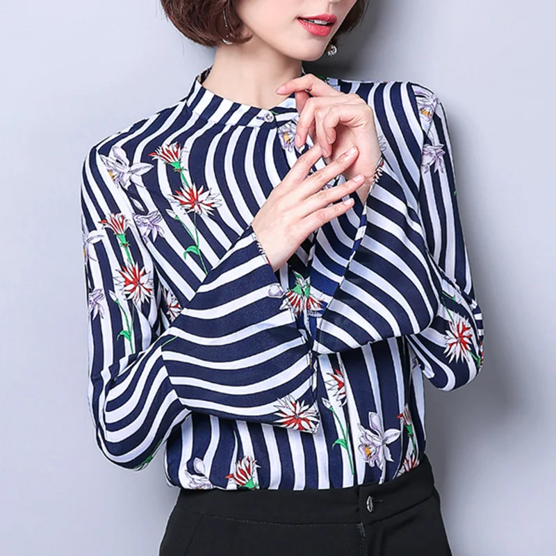 Блузка женская шифоновая в полоску с длинным рукавом весна лето|blouses for women|chiffon