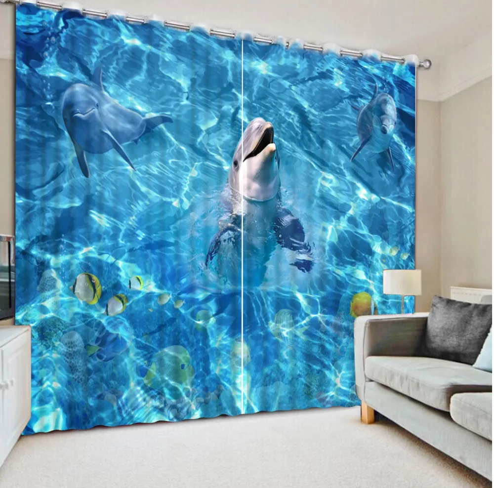 

Custom any size ocean dolphin custom curtain for living room