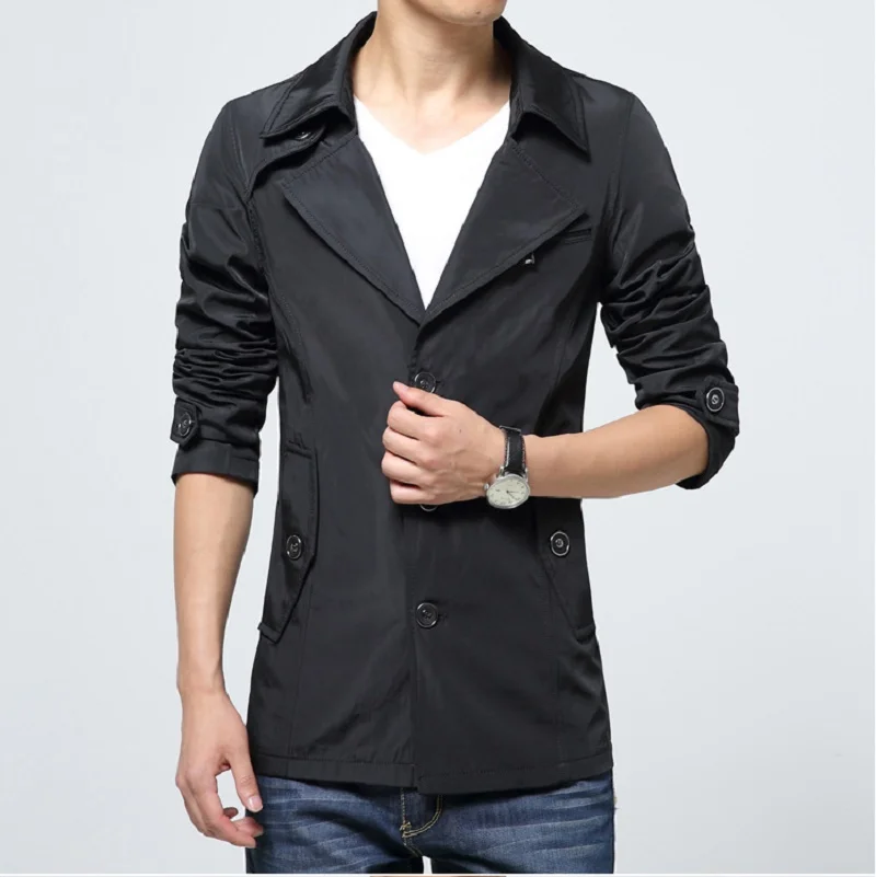 Мужской осенний тонкий Тренч Uwback новинка 2017 модные однобортные пальто цвета хаки