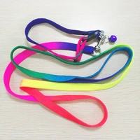pet cat puppy adjustable collar and leash rainbow nylon dog lead daily training walking outdoor leashes with bell colorful